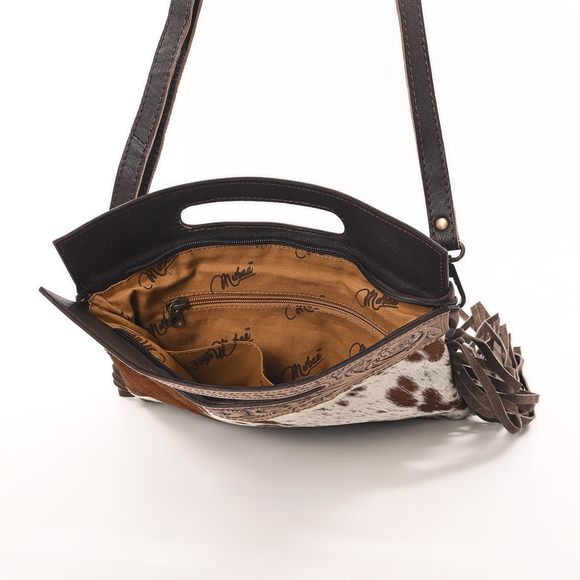 Natural Cowhide Leather Hand Tooled Crossbody Sling Bag With Adjustable :') - Picture 4 of 5